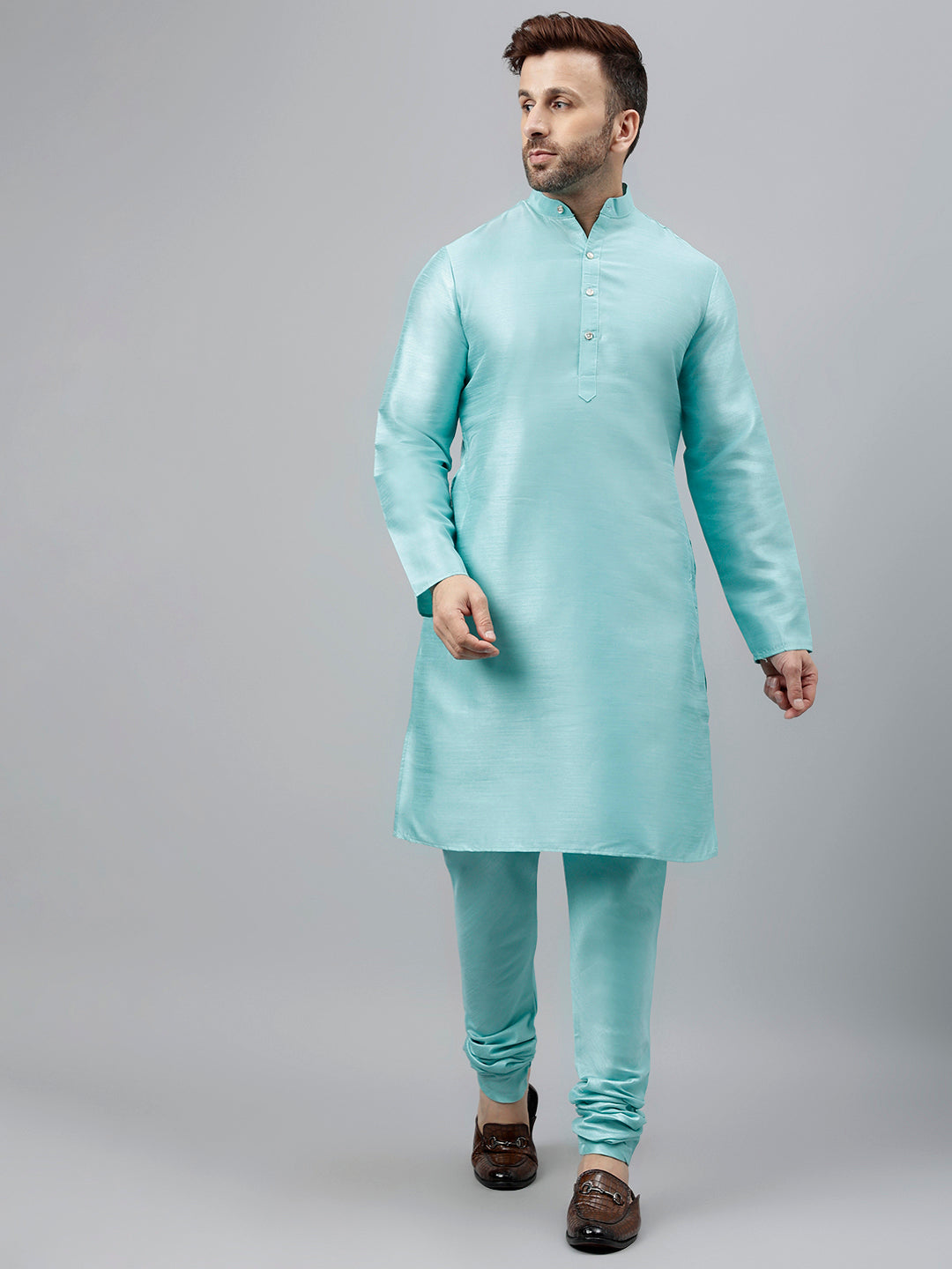 Hangup Men's Partywear Turquoise KurtaSet