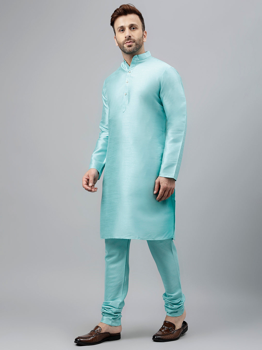 Hangup Men's Partywear Turquoise KurtaSet