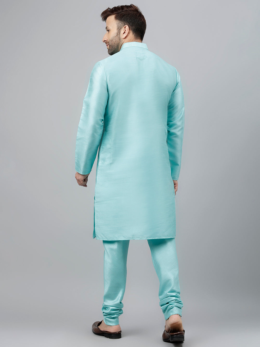 Hangup Men's Partywear Turquoise KurtaSet