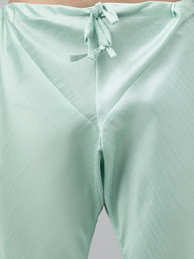 Hangup Men's Ethnic Light Green Long Kurta Pyjama and Nehru Jacket Set