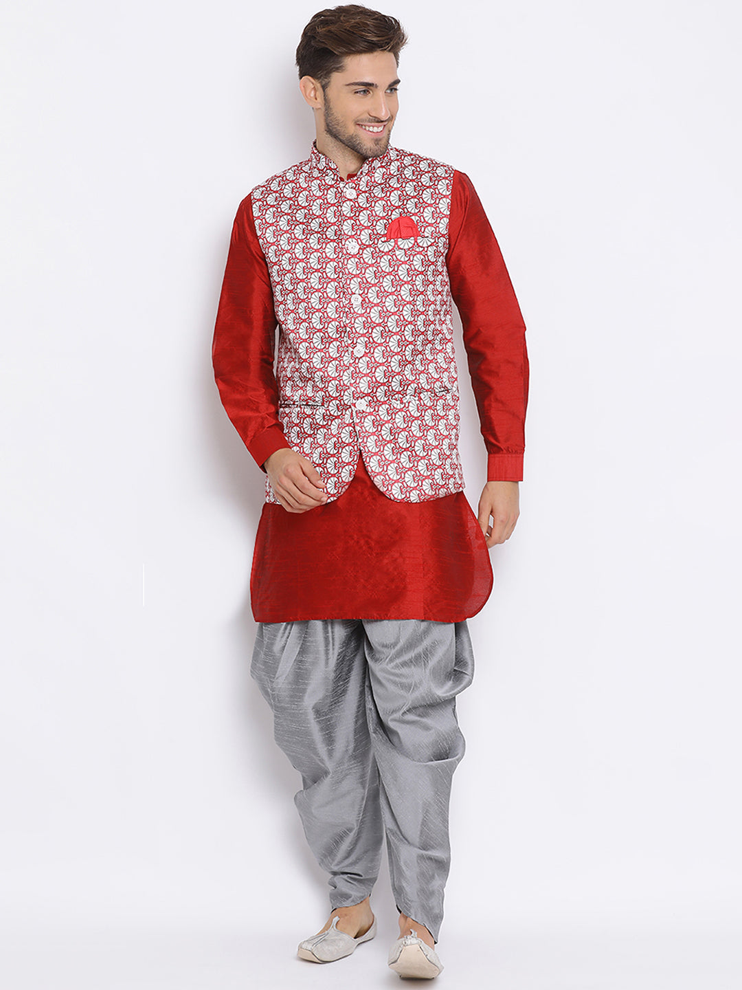 Hangup Men Party Printed 3Pc Kurta Harem and waistcoat