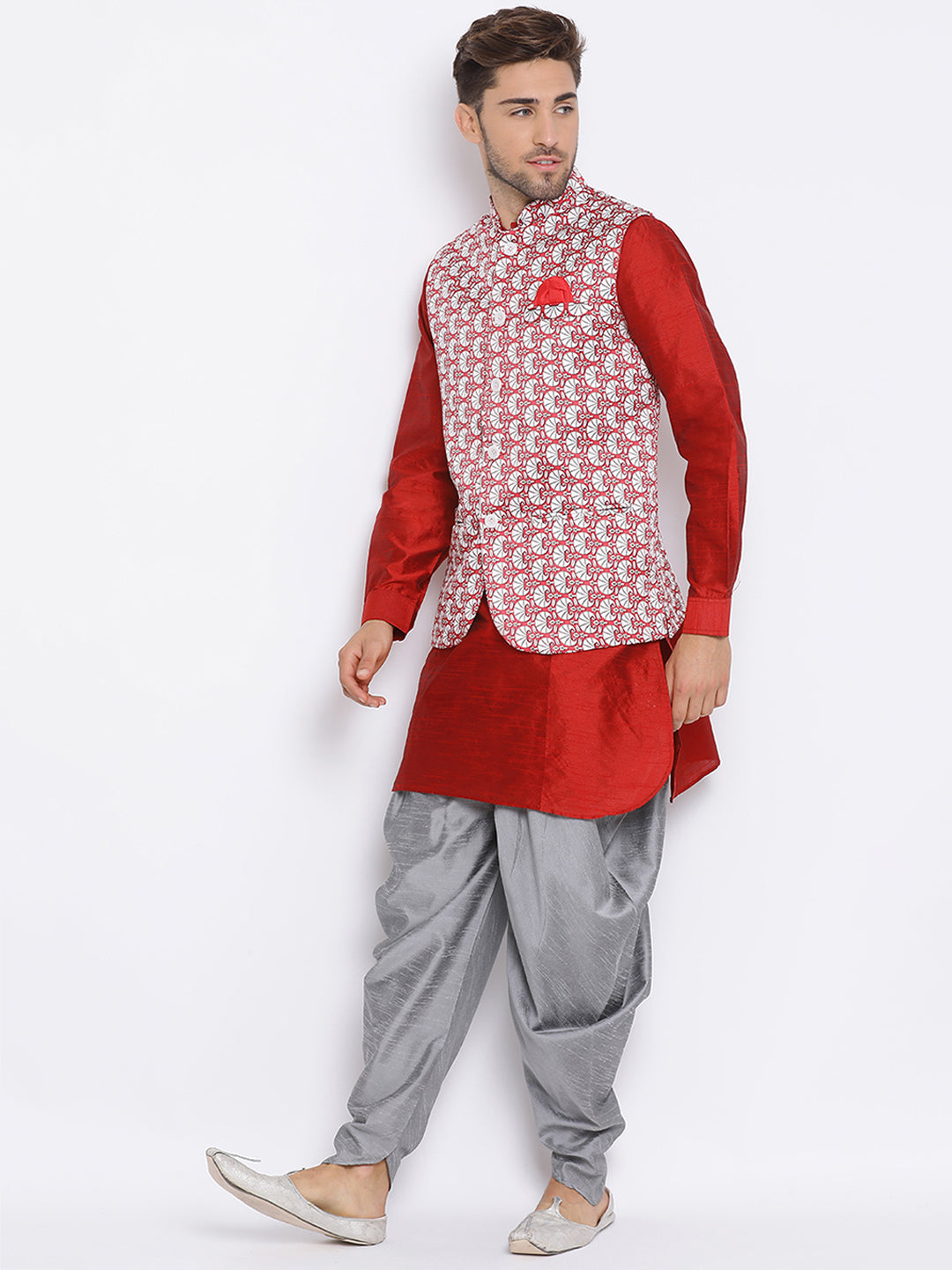 Hangup Men Party Printed 3Pc Kurta Harem and waistcoat