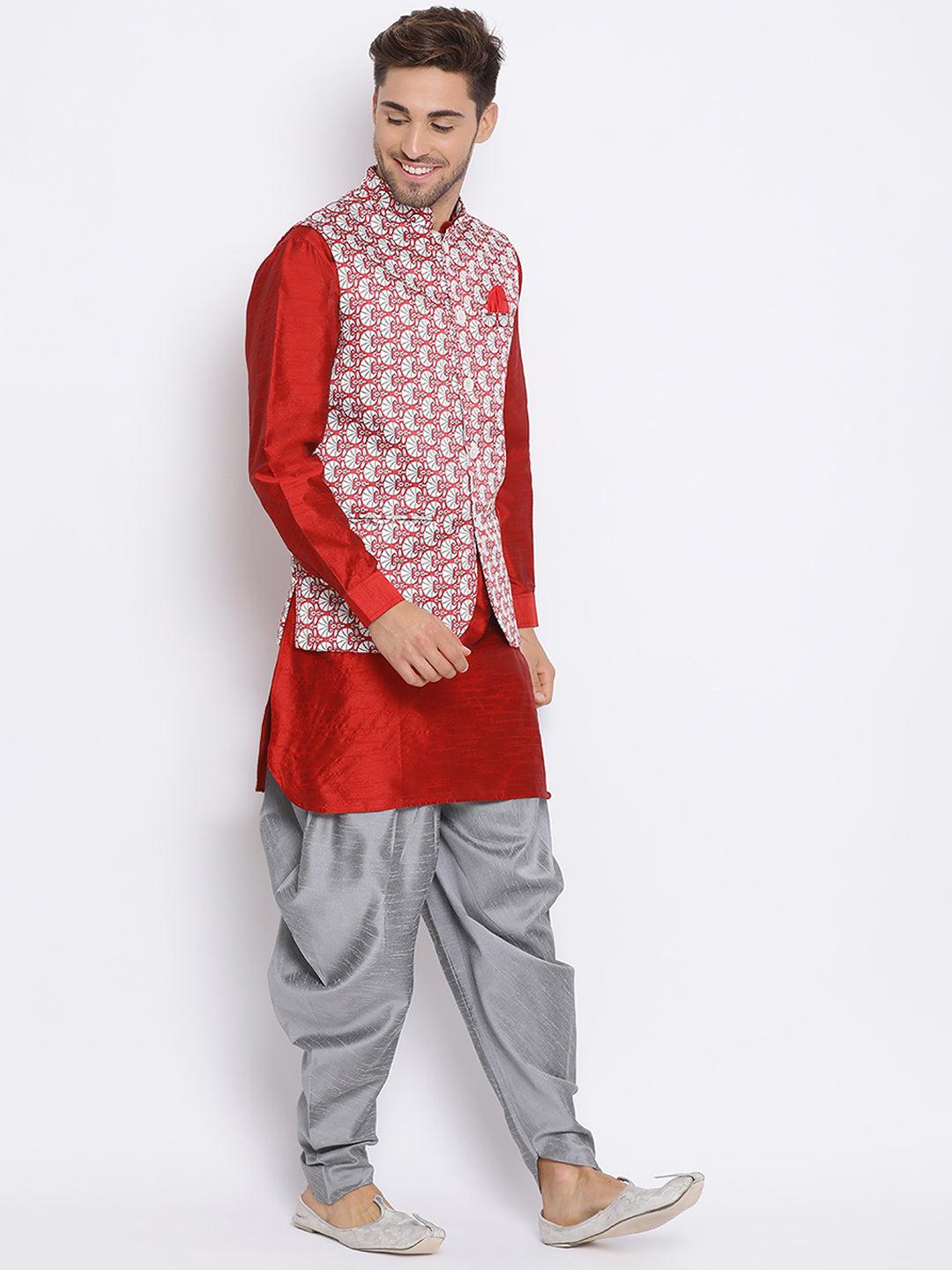 Hangup Men Party Printed 3Pc Kurta Harem and waistcoat