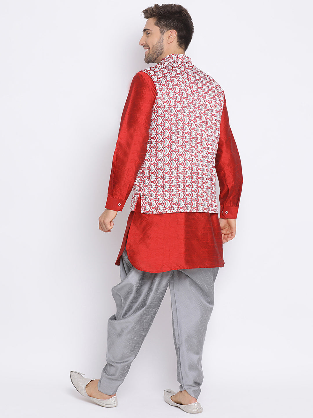 Hangup Men Party Printed 3Pc Kurta Harem and waistcoat