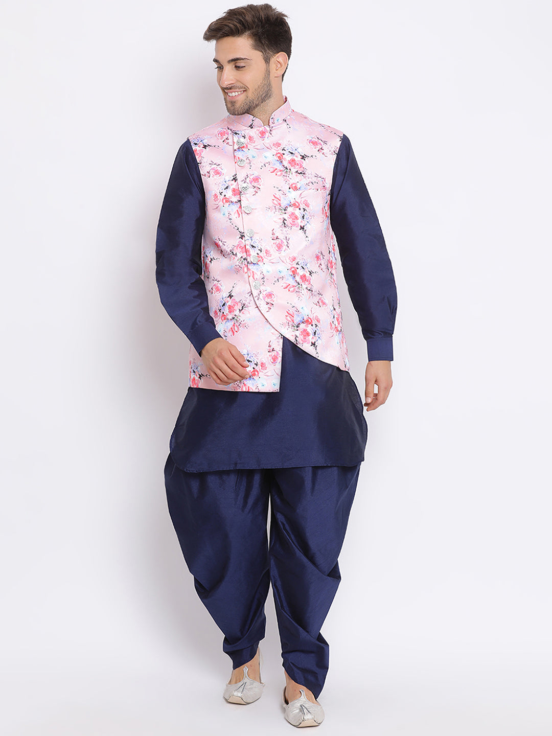 Hangup Men Party Printed 3Pc Kurta Harem and waistcoat