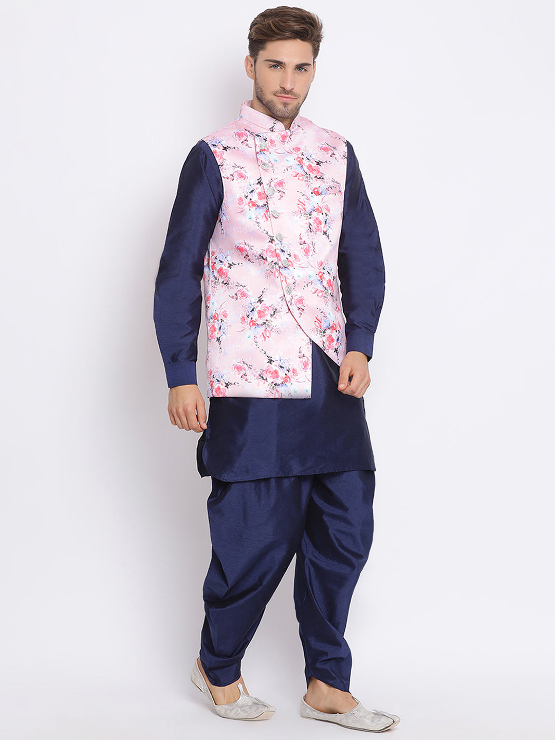 Hangup Men Party Printed 3Pc Kurta Harem and waistcoat