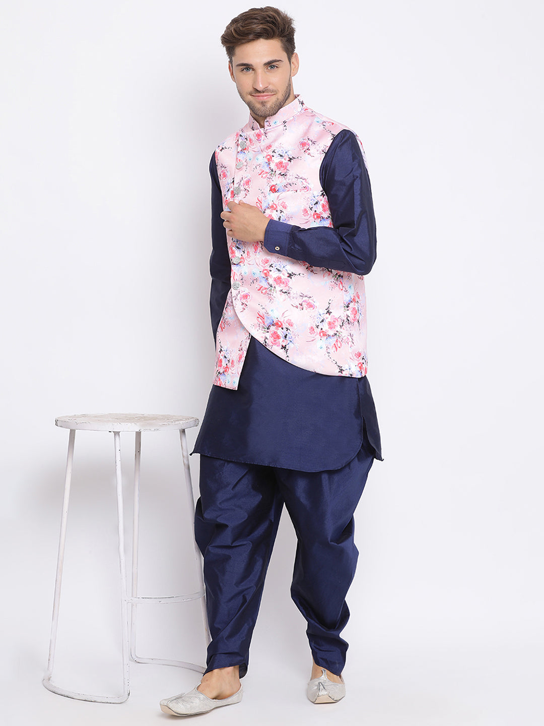 Hangup Men Party Printed 3Pc Kurta Harem and waistcoat