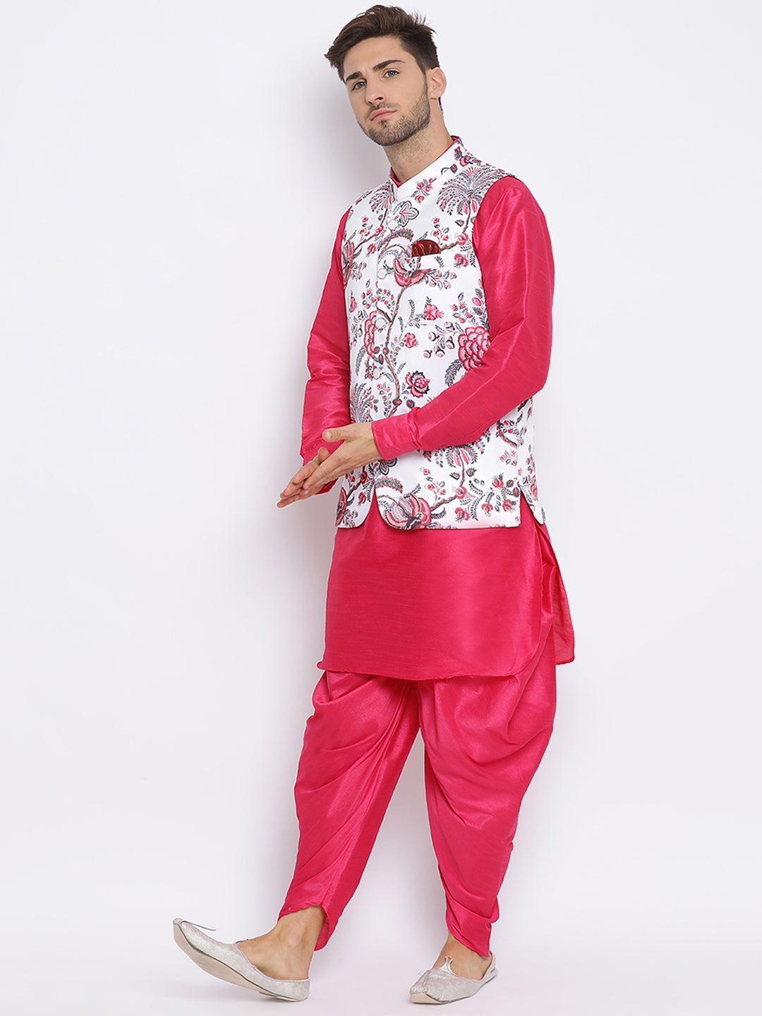 Hangup Men Party Printed 3Pc Kurta Harem and waistcoat