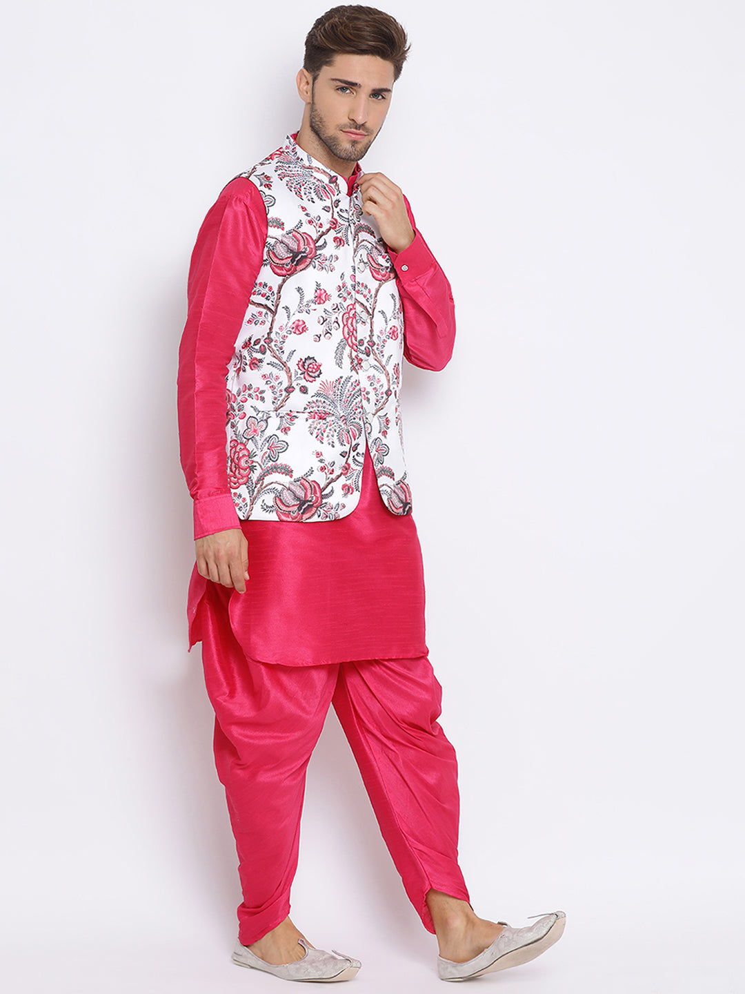 Hangup Men Party Printed 3Pc Kurta Harem and waistcoat