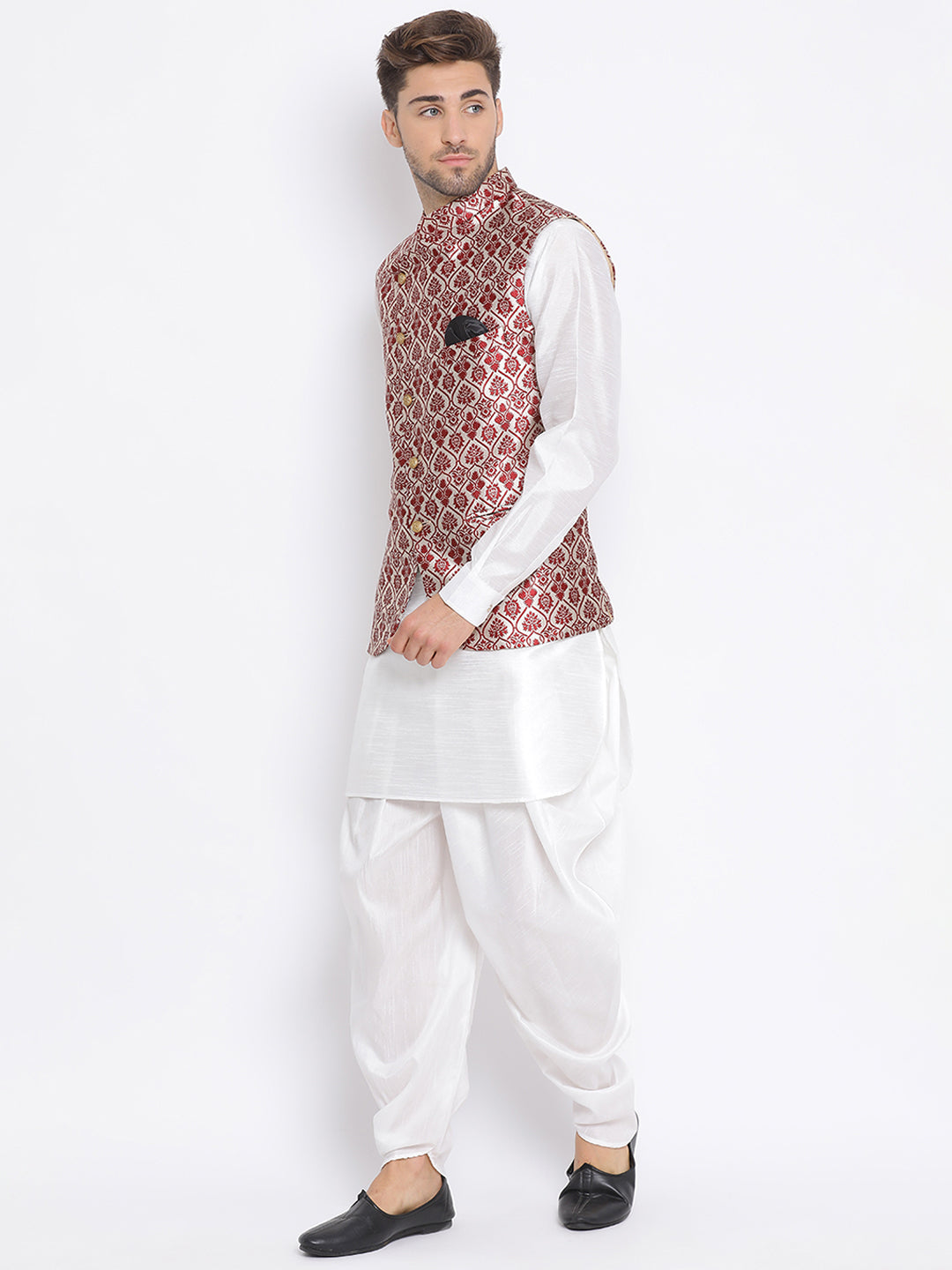 Hangup Men Party Printed 3Pc Kurta Harem and waistcoat