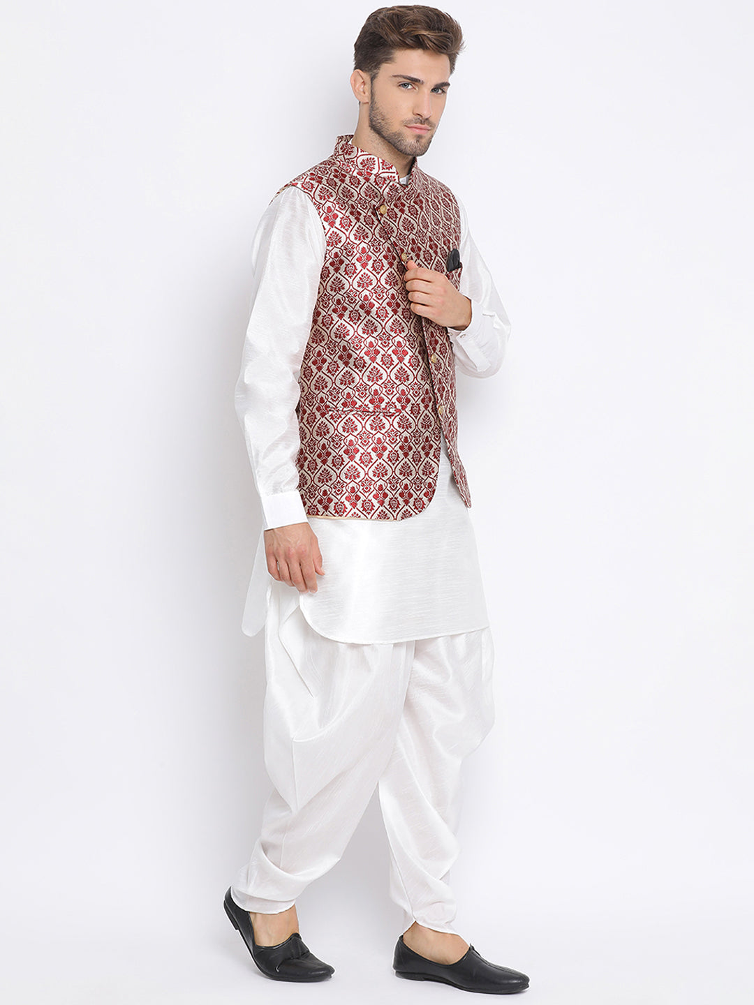 Hangup Men Party Printed 3Pc Kurta Harem and waistcoat