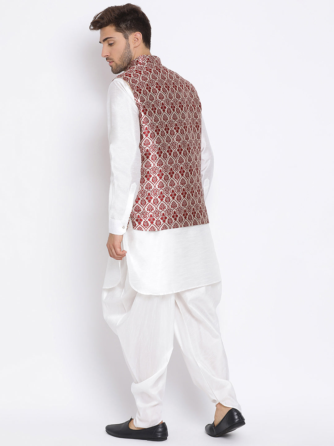 Hangup Men Party Printed 3Pc Kurta Harem and waistcoat