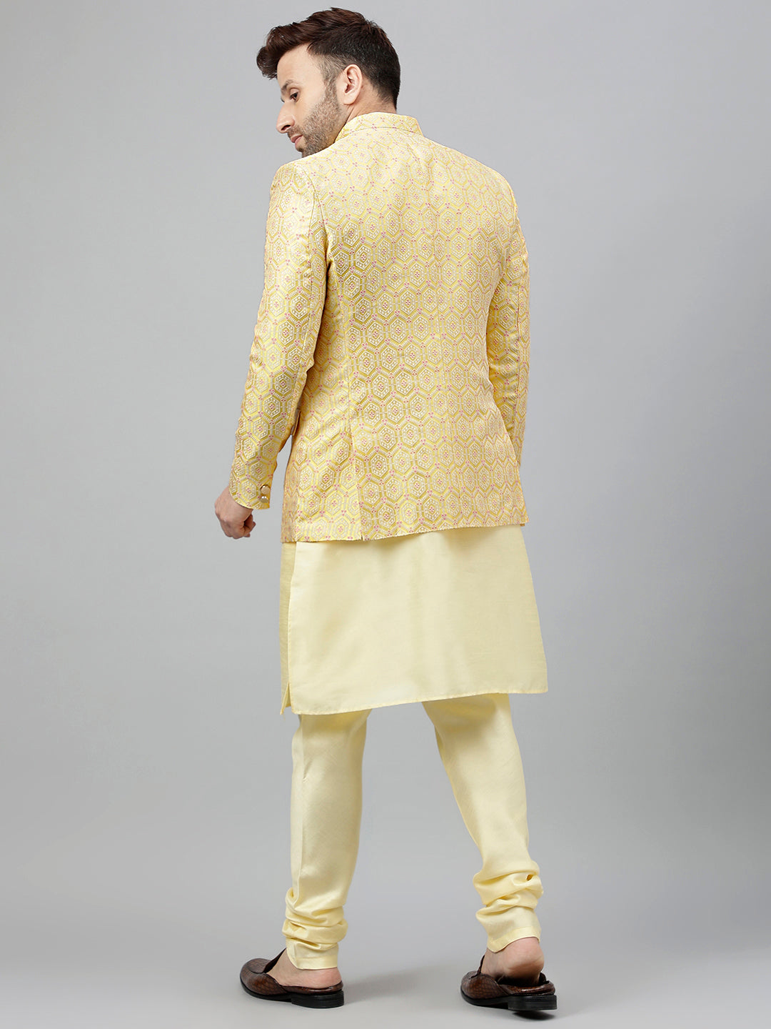 Hangup Men's Partywear Lemon KurtaSet