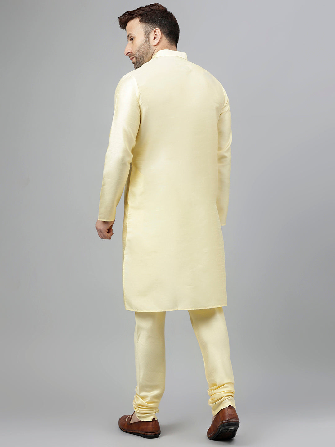 Hangup Men's Partywear Lemon KurtaSet