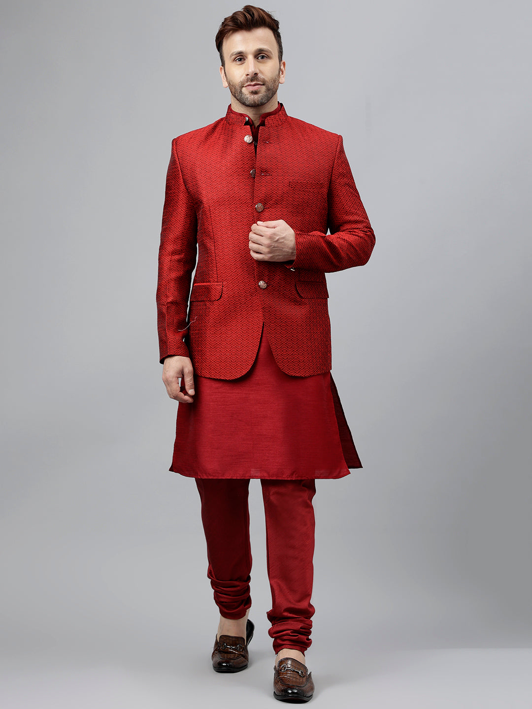 Hangup Men's Ethnic Kurta Pyjama and Blazer Set