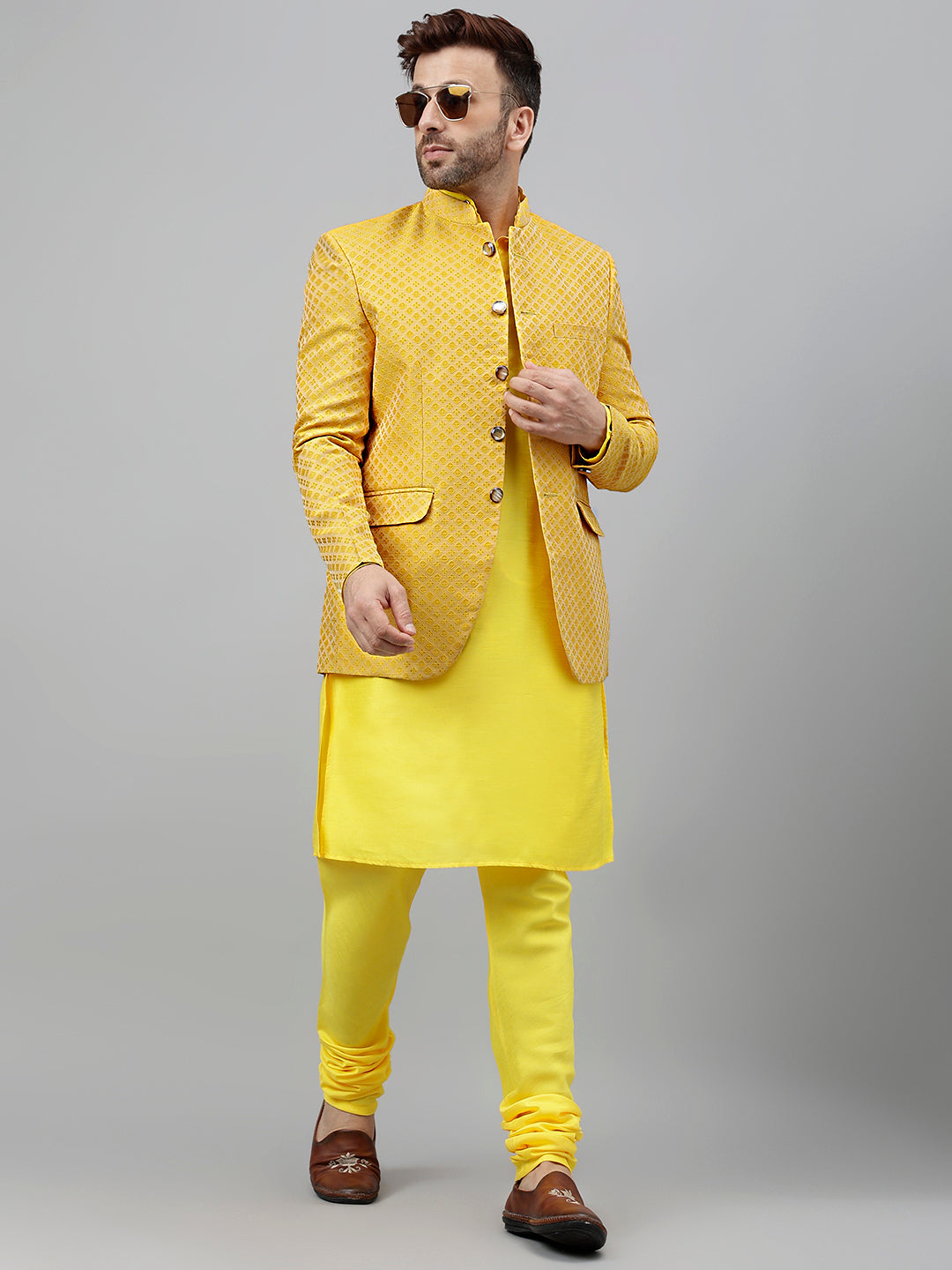 Hangup Men's Ethnic Kurta Pyjama and Blazer Set