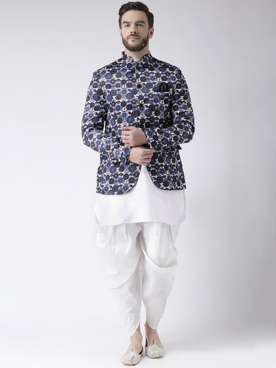 Hangup Men Partywear Printed Kurta Harem Blazer