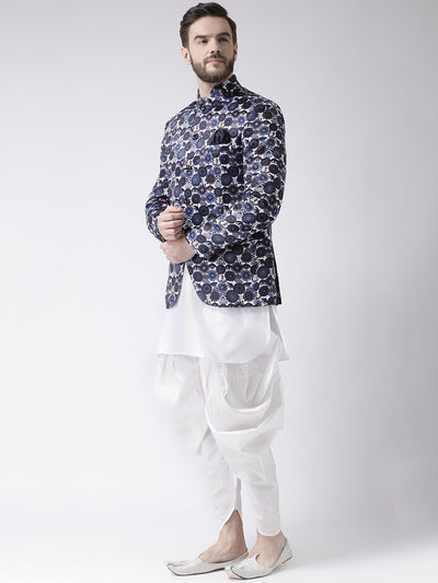 Hangup Men Partywear Printed Kurta Harem Blazer