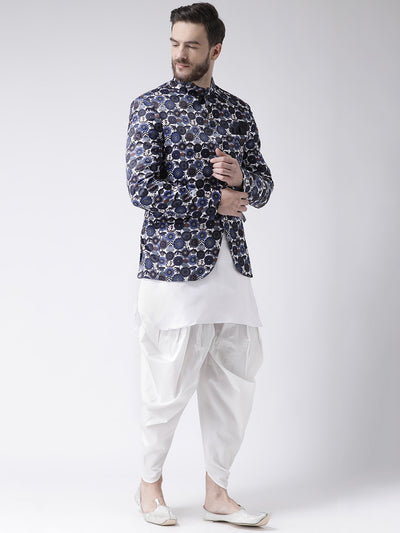 Hangup Men Partywear Printed Kurta Harem Blazer