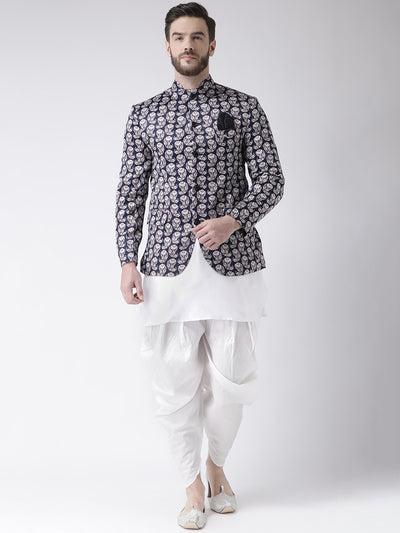 Hangup Men Partywear Printed Kurta Harem Blazer