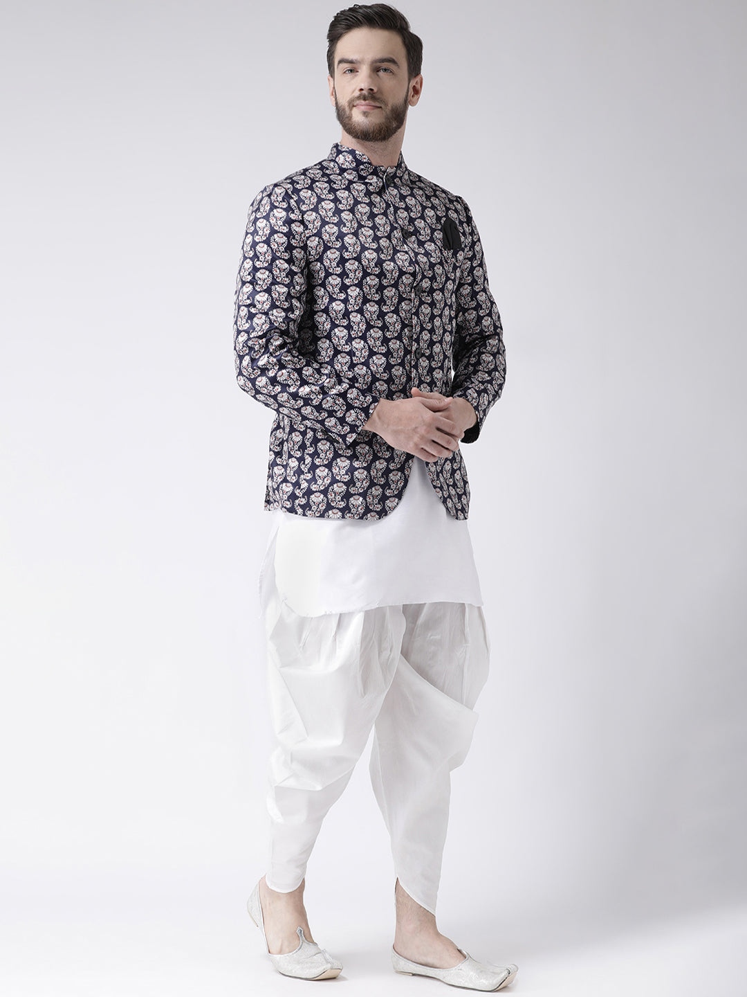 Hangup Men Partywear Printed Kurta Harem Blazer