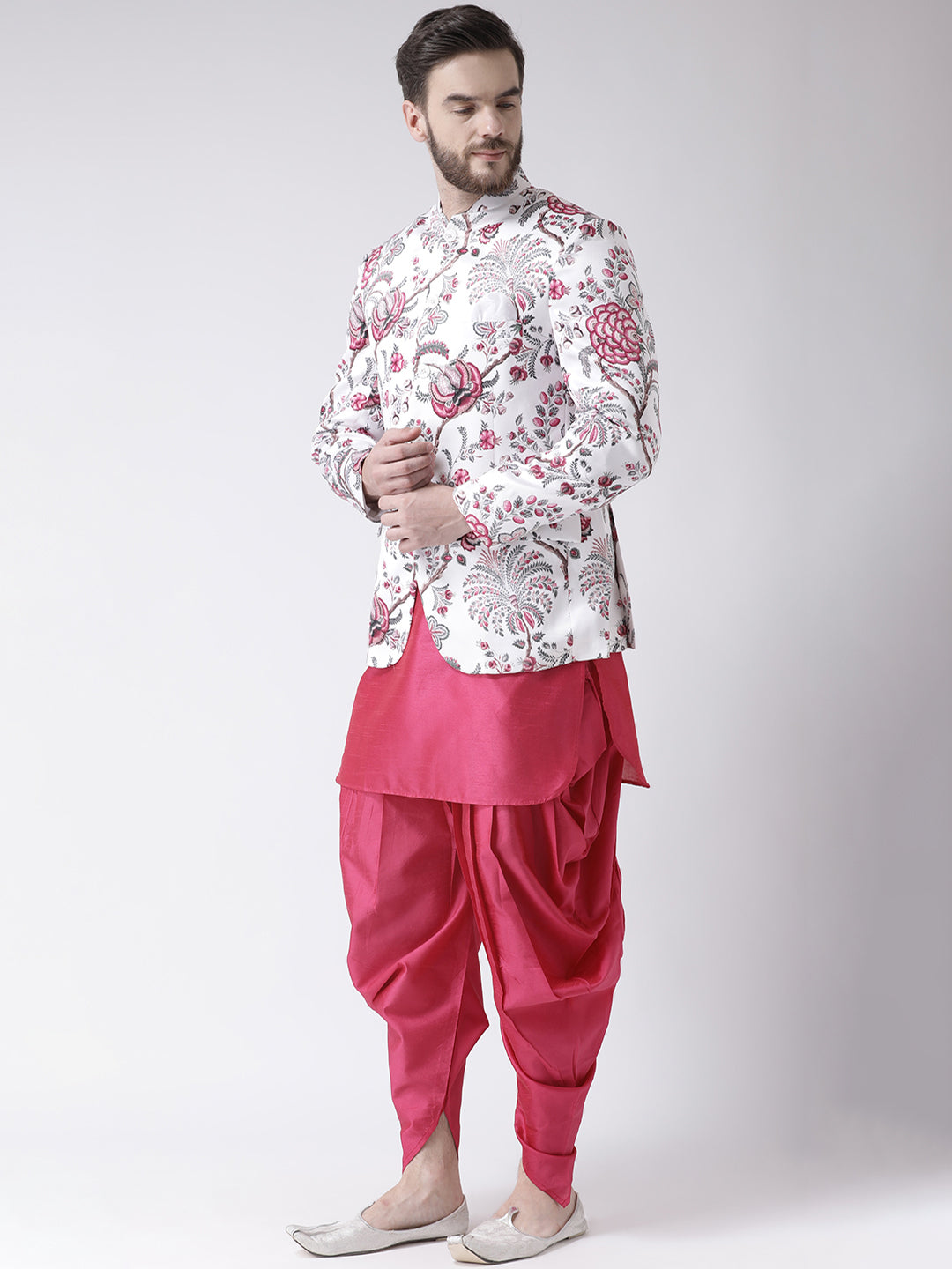 Hangup Men Partywear Printed Kurta Harem Blazer