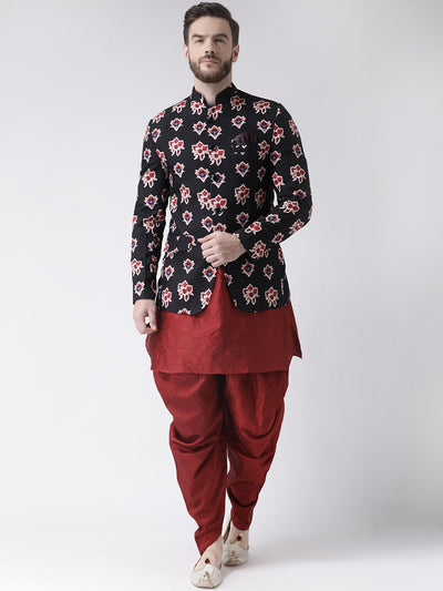 Hangup Men Partywear Printed Kurta Harem Blazer