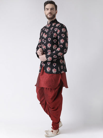 Hangup Men Partywear Printed Kurta Harem Blazer