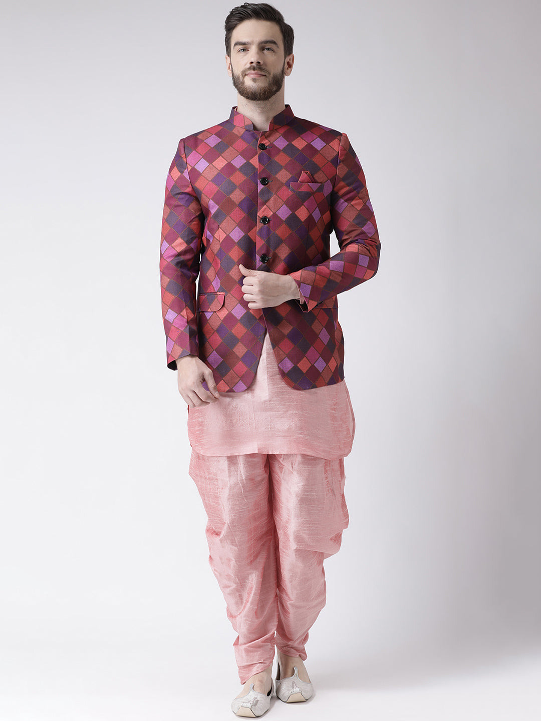 Hangup Men Partywear Printed Kurta Harem Blazer