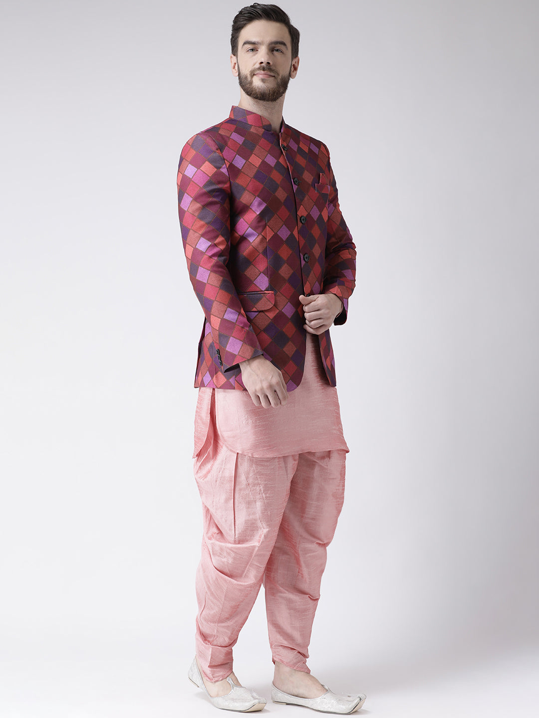 Hangup Men Partywear Printed Kurta Harem Blazer