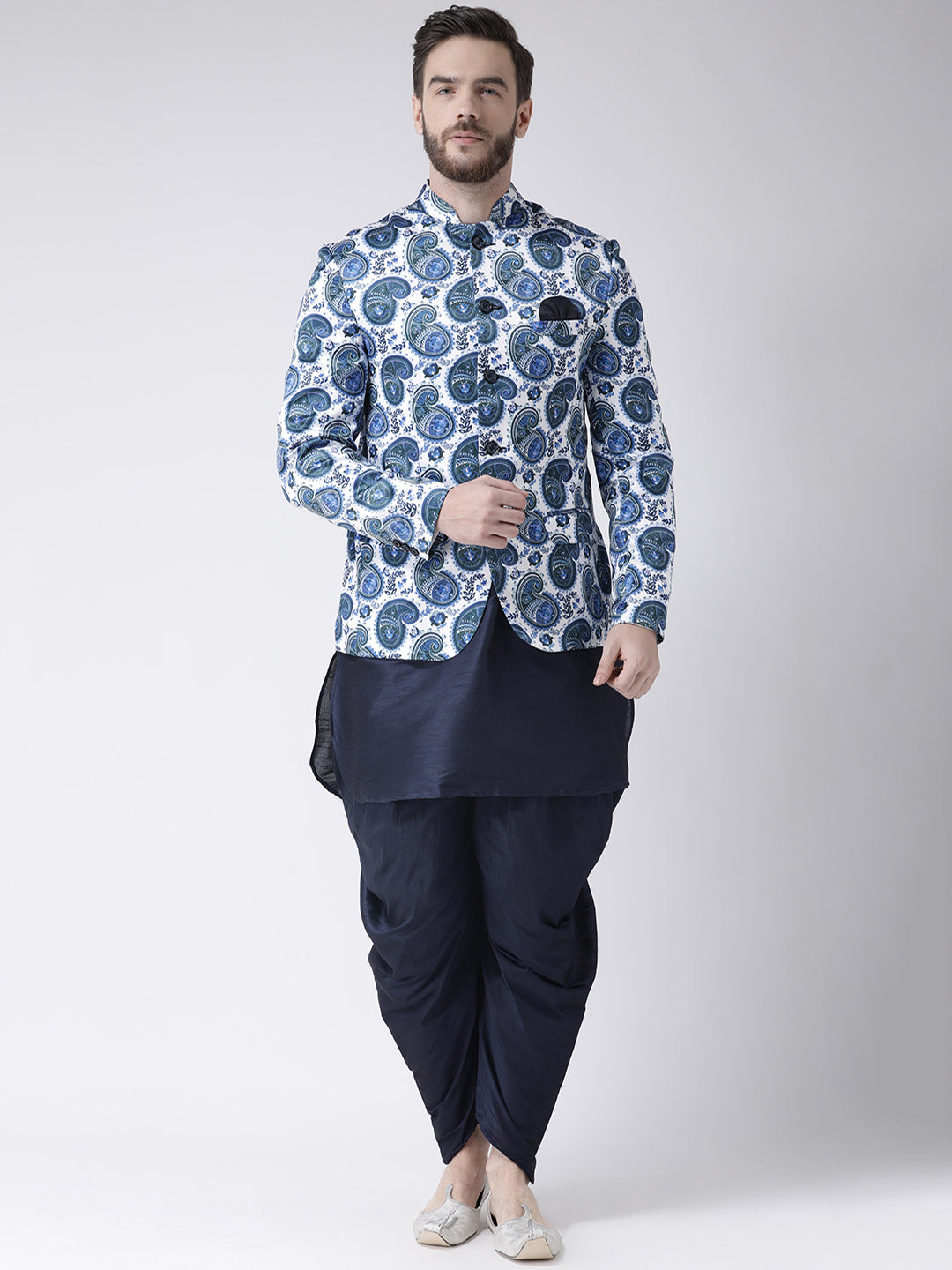 Hangup Men Partywear Printed Kurta Harem Blazer