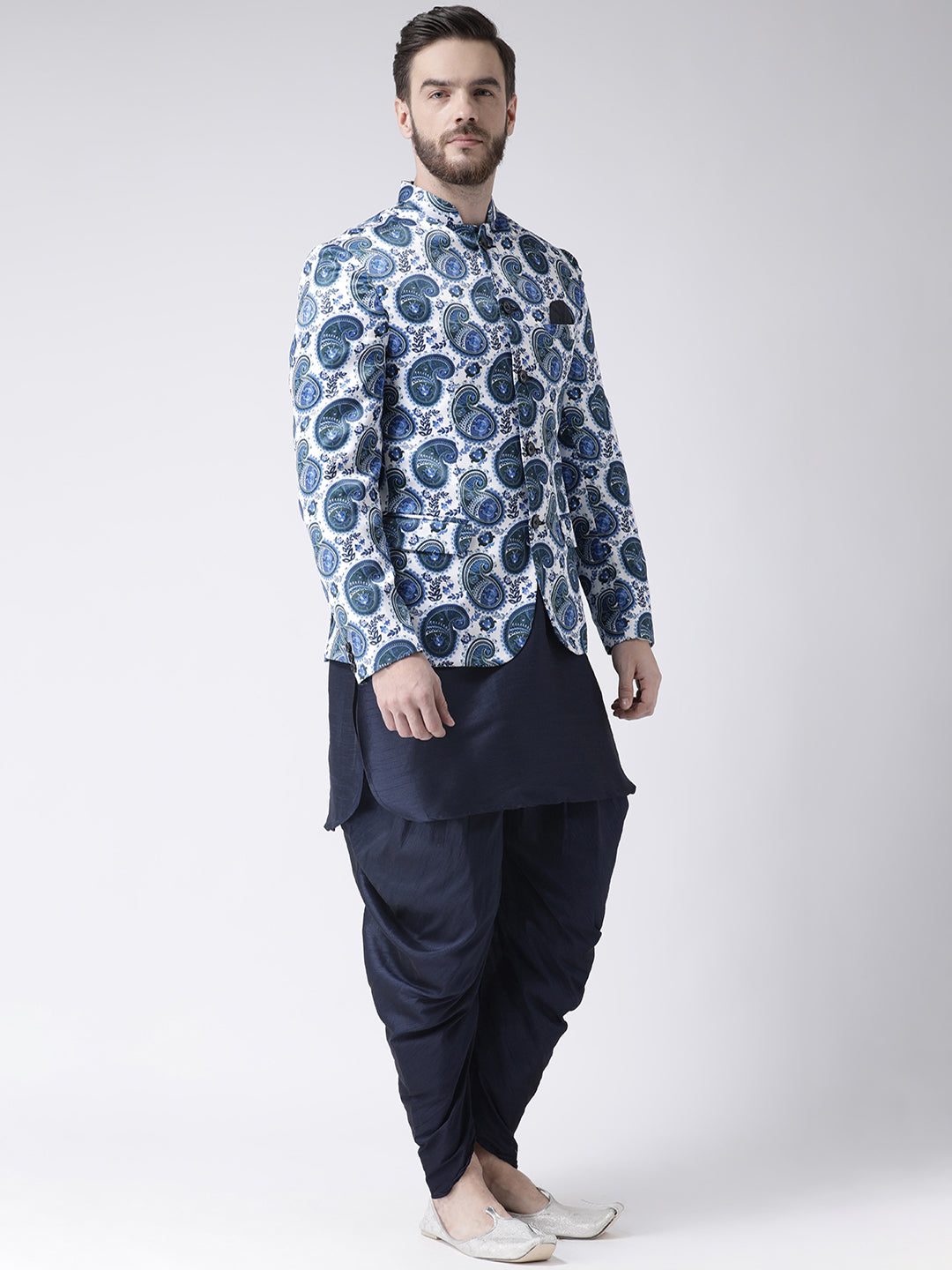 Hangup Men Partywear Printed Kurta Harem Blazer