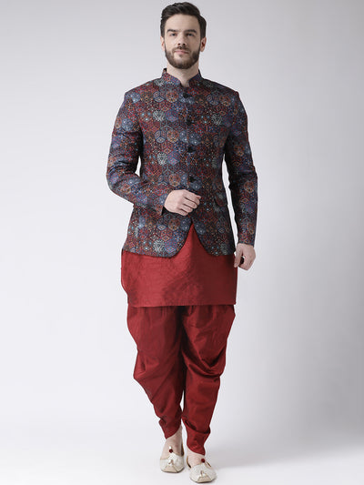 Hangup Men Partywear Printed Kurta Harem Blazer