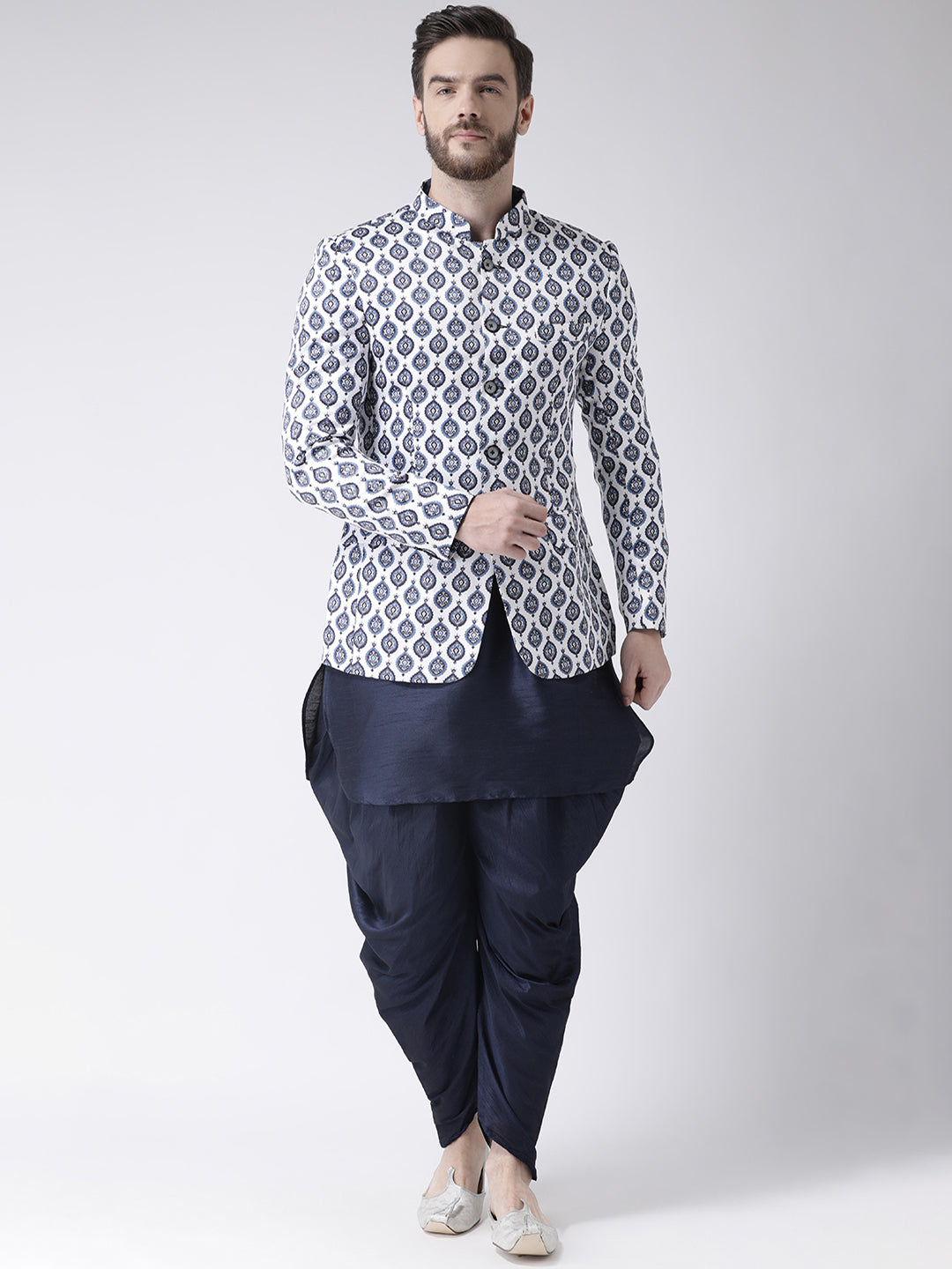 Hangup Men Partywear Printed Kurta Harem Blazer