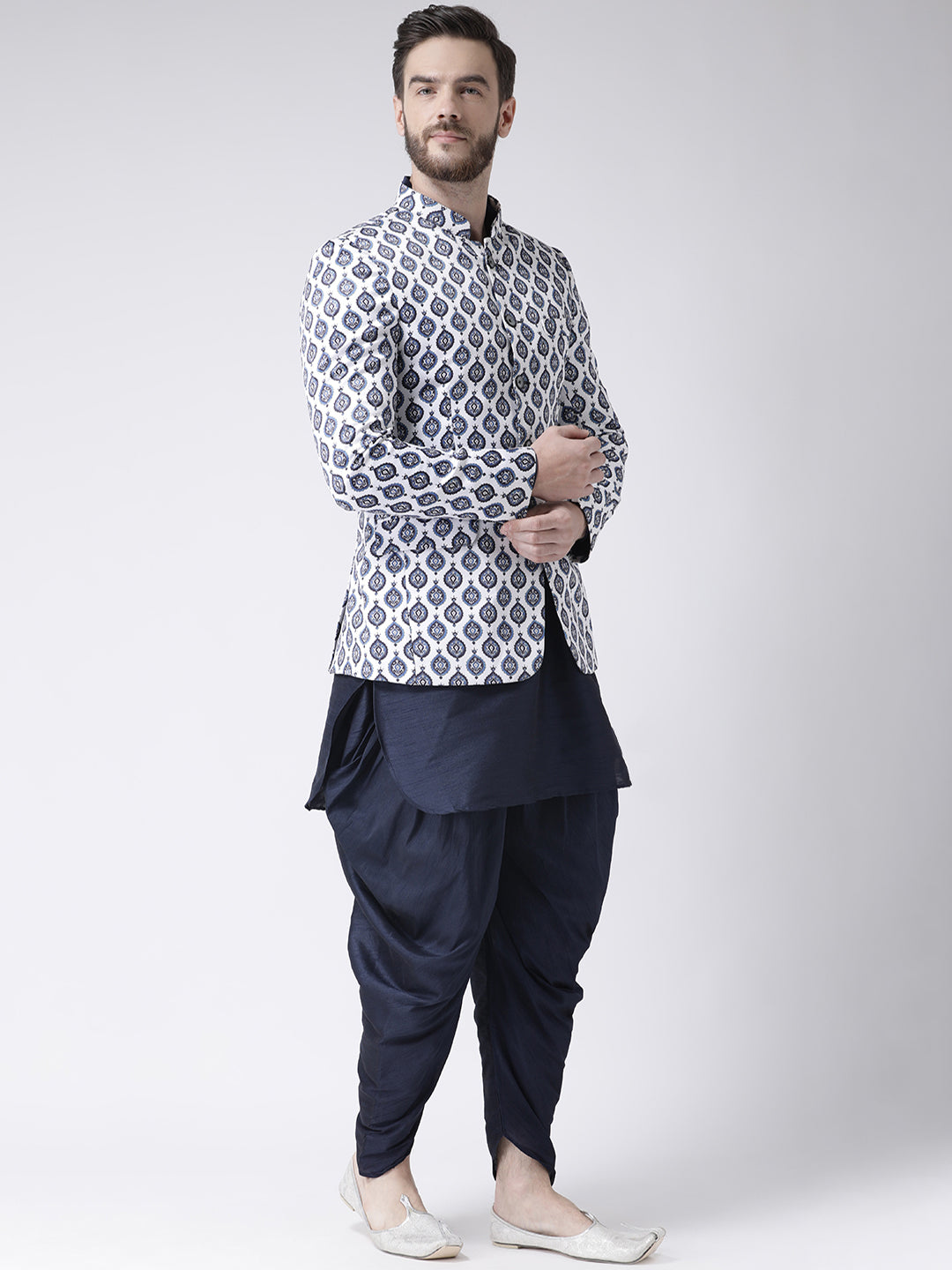 Hangup Men Partywear Printed Kurta Harem Blazer