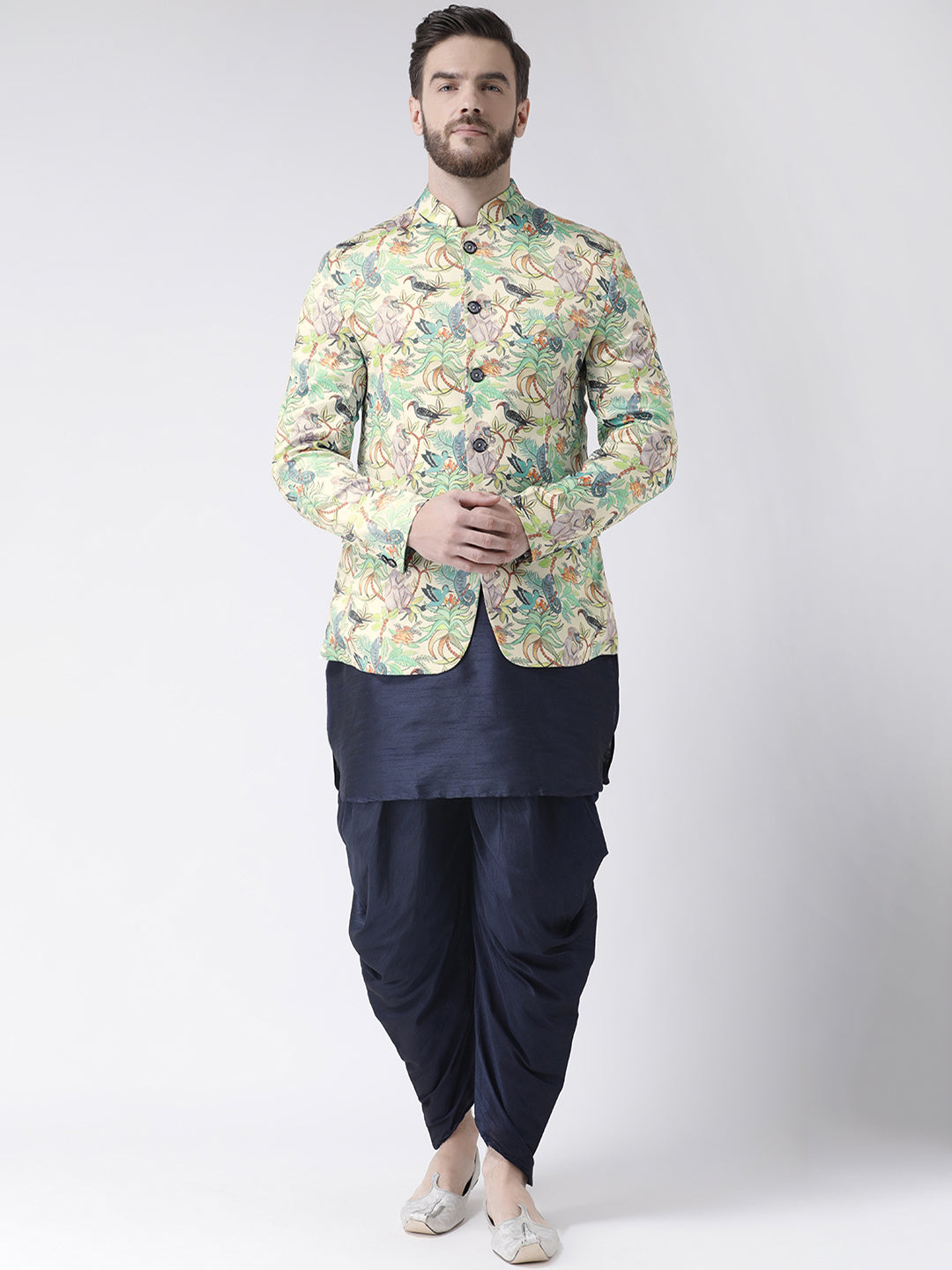 Hangup Men Partywear Printed Kurta Harem Blazer