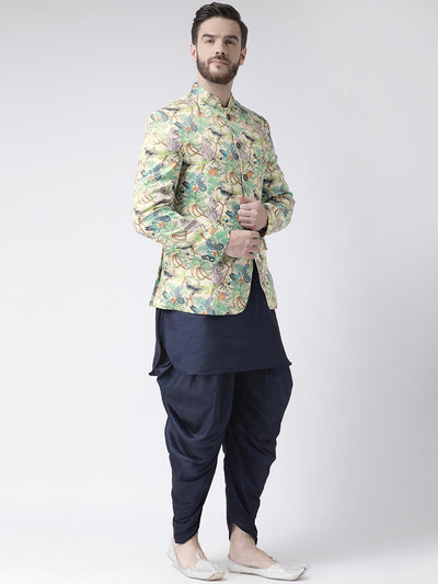 Hangup Men Partywear Printed Kurta Harem Blazer