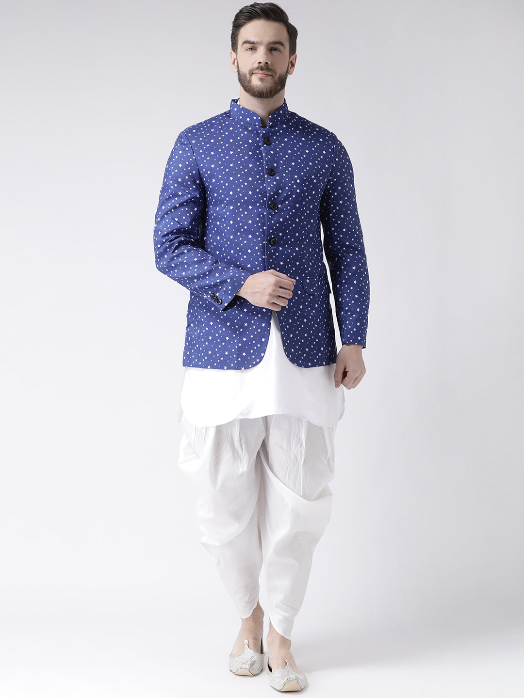 Hangup Men Partywear Printed Kurta Harem Blazer