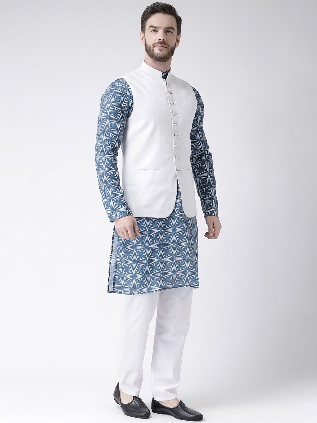 Hangup Men Partywear Printed Kurta Pajama Basket