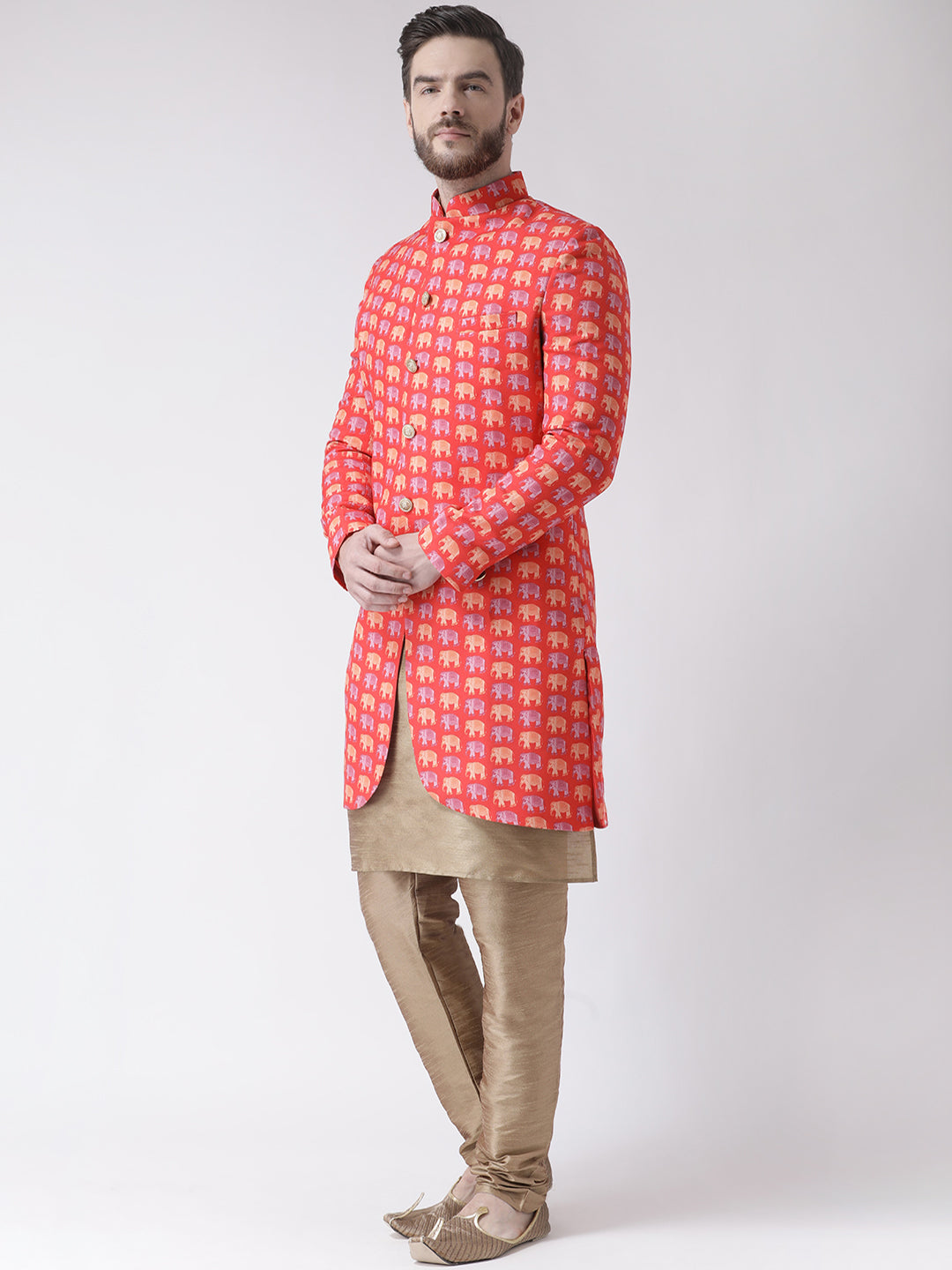 Hangup Men's Partywear Printed Kurta Pajama Indo