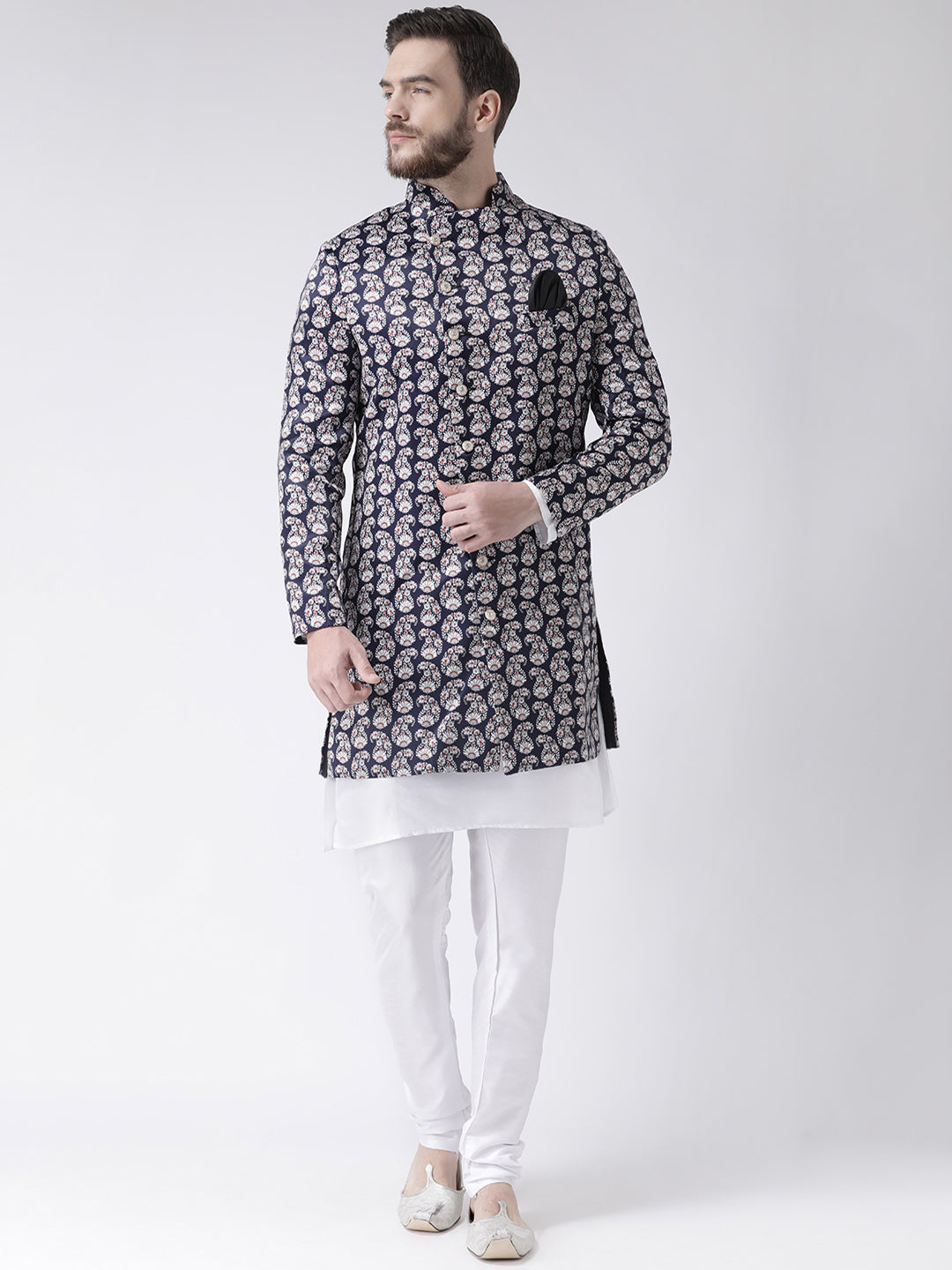 Hangup Men's Partywear Printed Kurta Pajama Indo