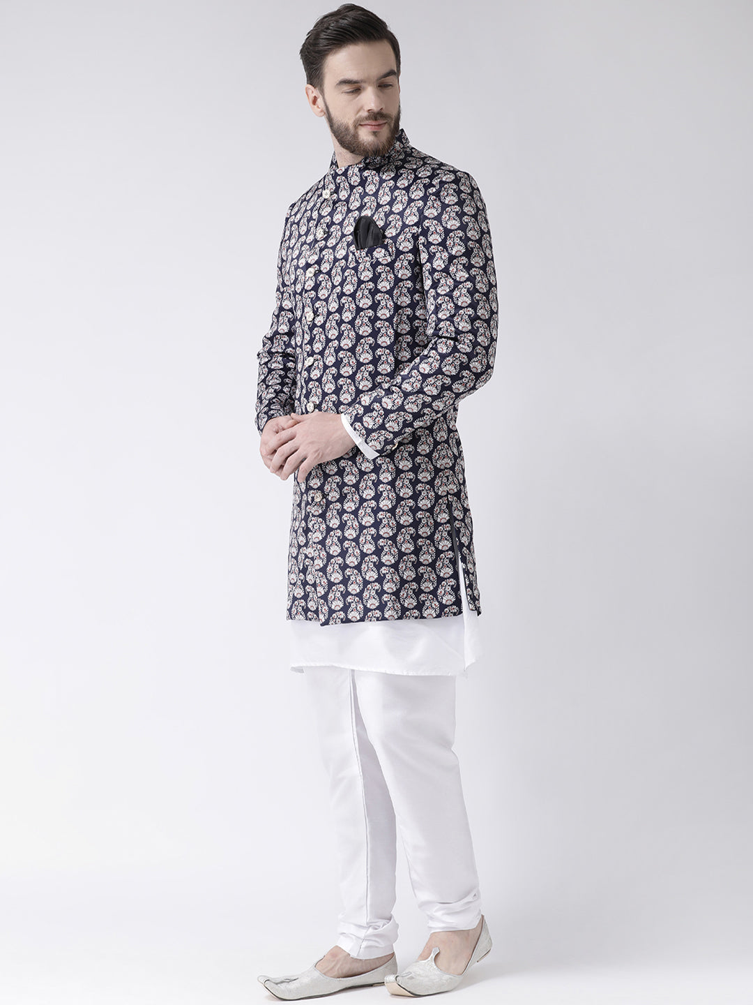 Hangup Men's Partywear Printed Kurta Pajama Indo