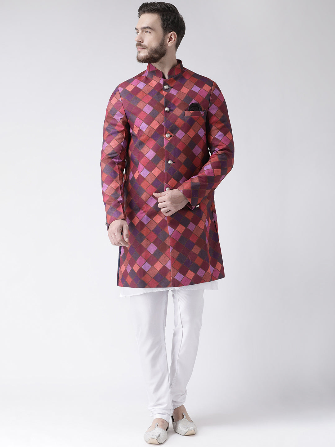 Hangup Men's Partywear Printed Kurta Pajama Indo