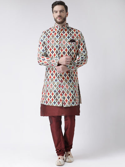 Hangup Men's Partywear Printed Kurta Pajama Indo