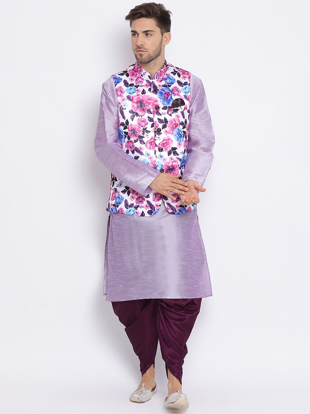 Hangup Men Party Printed 3Pc Kurta Harem and waistcoat