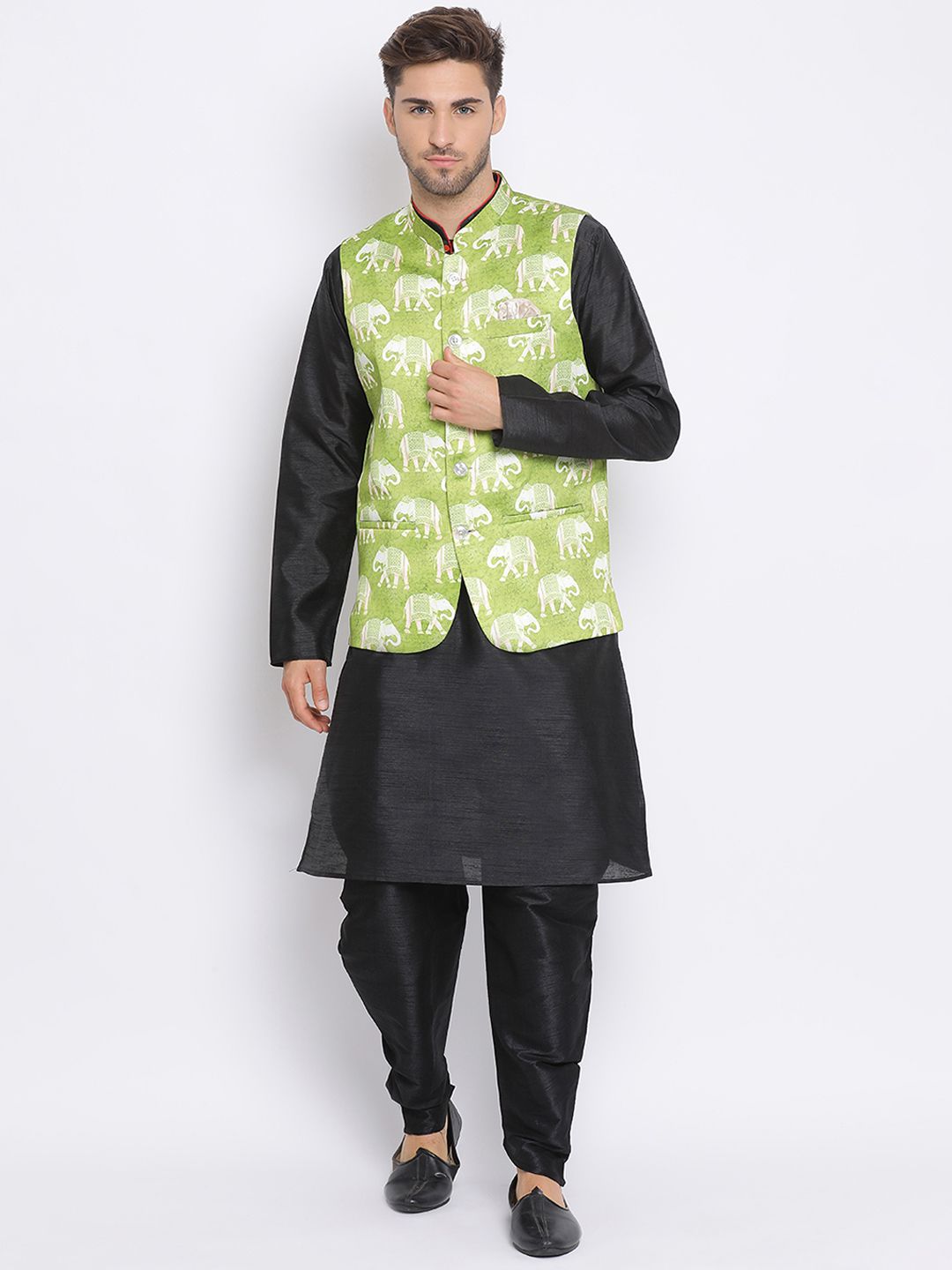 Hangup Men Party Printed 3Pc Kurta Harem and waistcoat