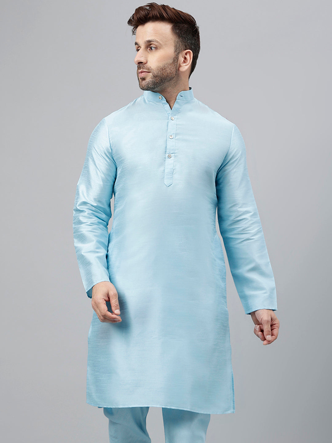 Hangup Men's Ethnic Solid Aqua Kurta