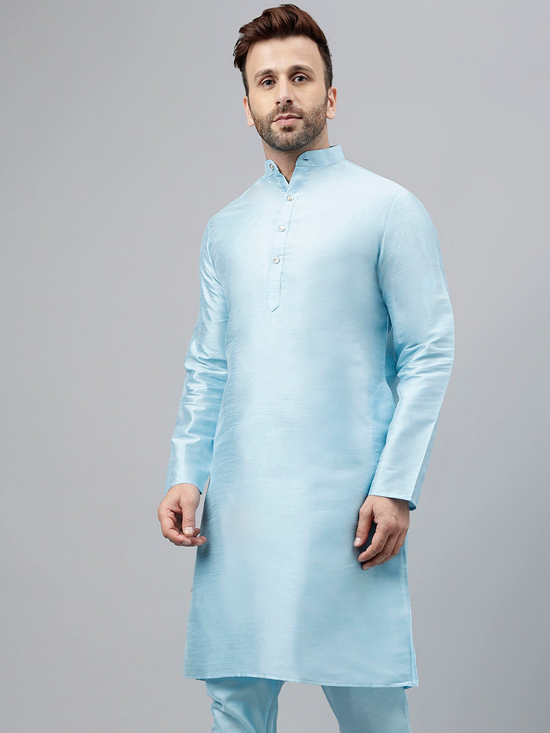 Hangup Men's Ethnic Solid Aqua Kurta