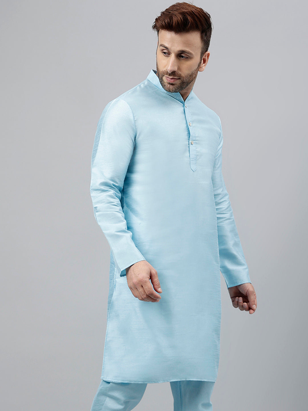 Hangup Men's Ethnic Solid Aqua Kurta