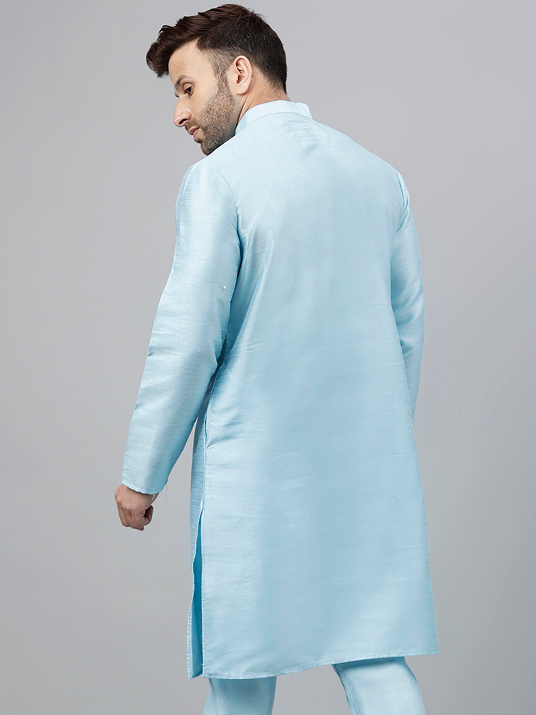 Hangup Men's Ethnic Solid Aqua Kurta